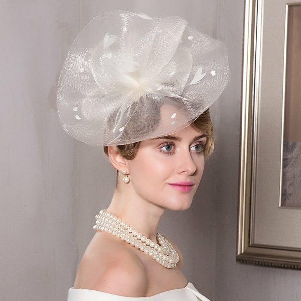 Hats | Women’s Polyester/Yarn With Polka Dot/Faux Feather Kentucky Derby Fascinators With Headband White – Girls