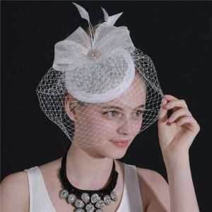 Hats | Women’s Sinamay Bowknot Veil Kentucky Derby Pillbox Hats Fascinators With Clip White – Girls