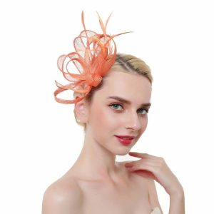 Hats | Women’s Sinamay With Bowknot/Faux Feather Kentucky Derby Fascinators With Clip/Headband Orange – Girls