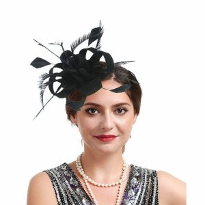 Hats | Women’s Sinamay With Faux Feather/Flower Kentucky Derby Fascinators With Clip/Headband Black – Girls