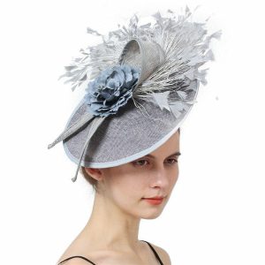 Hats | Women’s Sinamay With Faux Feather/Flower Kentucky Derby Saucer Hats/Fascinators With Clip/Headband Gray – Girls