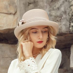 Hats | Women’s Summer Polyester With Pearl Casual Sun Hats Champagne – Girls