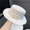 Hats | Women’s Summer Straw Flower Pearl Holiday Sun Boater Hats Beige – Girls