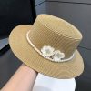 Hats | Women’s Summer Straw Flower Pearl Holiday Sun Boater Hats Beige – Girls