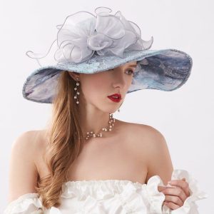 Hats | Women’s Wide Brim Chiffon/Lace With Flower Kentucky Derby Church Hats Blue – Girls