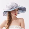 Hats | Women’s Wide Brim Chiffon/Lace With Flower Kentucky Derby Church Hats Blue – Girls