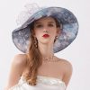 Hats | Women’s Wide Brim Chiffon/Lace With Flower Kentucky Derby Church Hats Blue – Girls