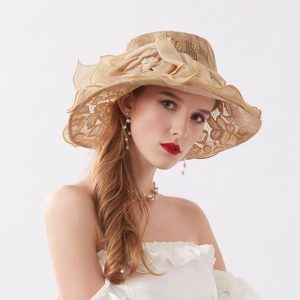 Hats | Women’s Wide Brim Lace With Flower Kentucky Derby Church Hats Khaki – Girls