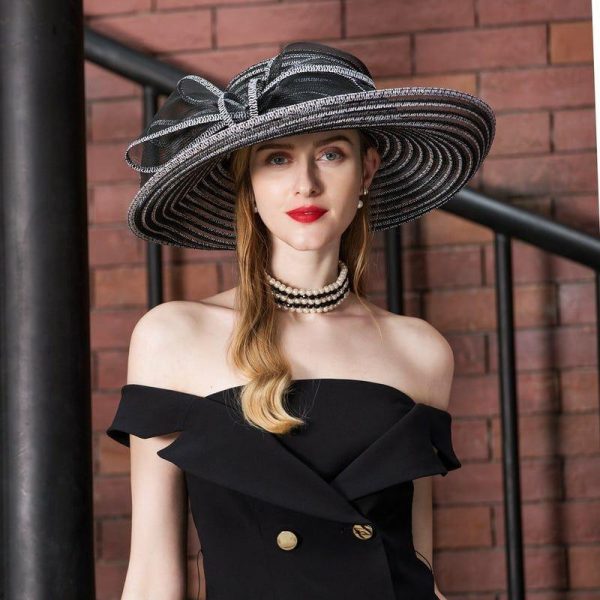 Hats | Women’s Wide Brim Mesh With Bowknot Kentucky Derby Church Hats Black – Girls