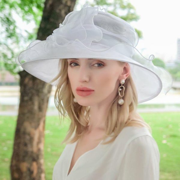 Hats | Women’s Wide Brim Organza Cocktail/Kentucky Derby Church Hats White – Girls