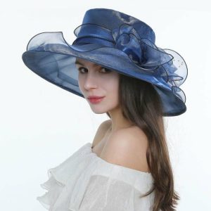 Hats | Women’s Wide Brim Organza With Bowknot Kentucky Derby Church Hats Dark Navy – Girls