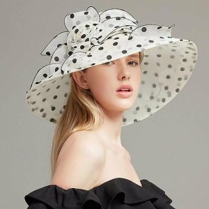 Hats | Women’s Wide Brim Organza With Flower Kentucky Derby Church Hats Beige – Girls