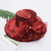 Hats | Women’s Wide Brim Organza With Flower Kentucky Derby Church Hats Burgundy – Girls