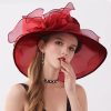 Hats | Women’s Wide Brim Organza With Flower Kentucky Derby Church Hats Burgundy – Girls