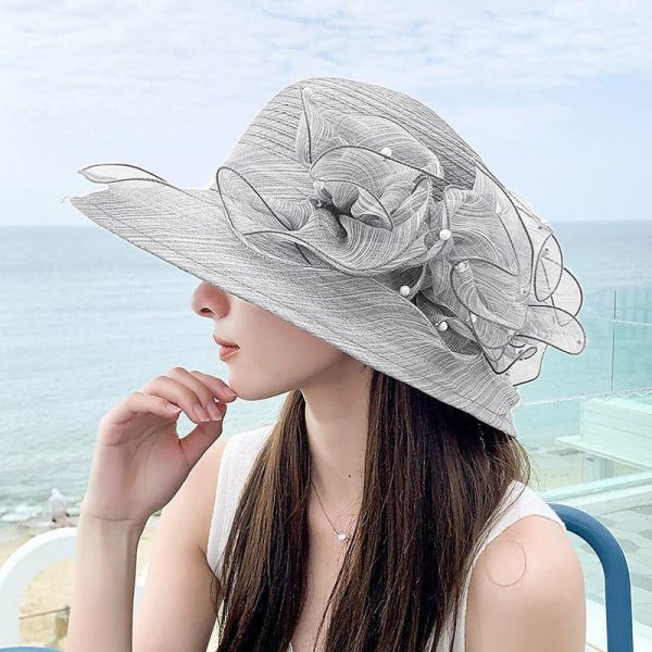 Hats | Women’s Wide Brim Organza With Flower Kentucky Derby Church Hats Gray – Girls