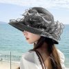 Hats | Women’s Wide Brim Organza With Flower Kentucky Derby Church Hats Gray – Girls