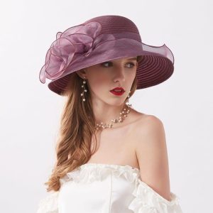 Hats | Women’s Wide Brim Organza With Flower Kentucky Derby Church Hats Purple – Girls