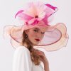 Hats | Women’s Wide Brim Organza With Flower Kentucky Derby Church Hats Rose – Girls