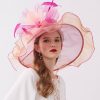 Hats | Women’s Wide Brim Organza With Flower Kentucky Derby Church Hats Rose – Girls