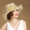 Hats | Women’s Wide Brim Organza With Flower Kentucky Derby Church Hats White – Girls