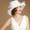 Hats | Women’s Wide Brim Organza With Flower Kentucky Derby Church Hats White – Girls