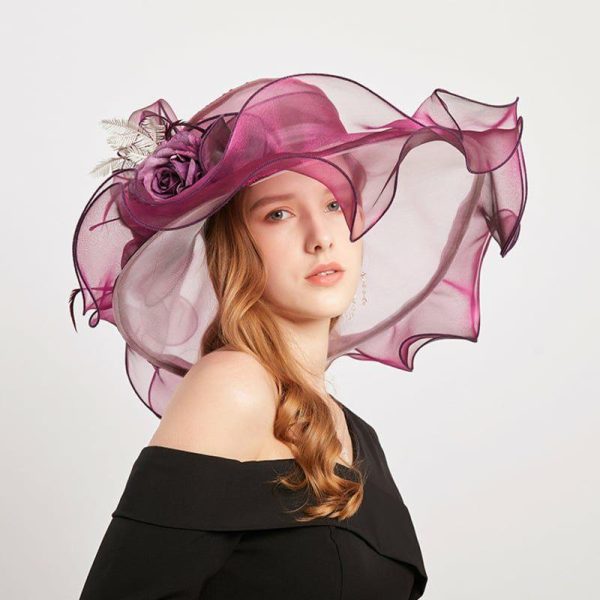 Hats | Women’s Wide Brim Organza With Flower Kentucky Derby Cloche Hats Purple – Girls