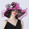 Hats | Women’s Wide Brim Organza/Polyester With Flower/Lace Kentucky Derby Church Hats Pink – Girls