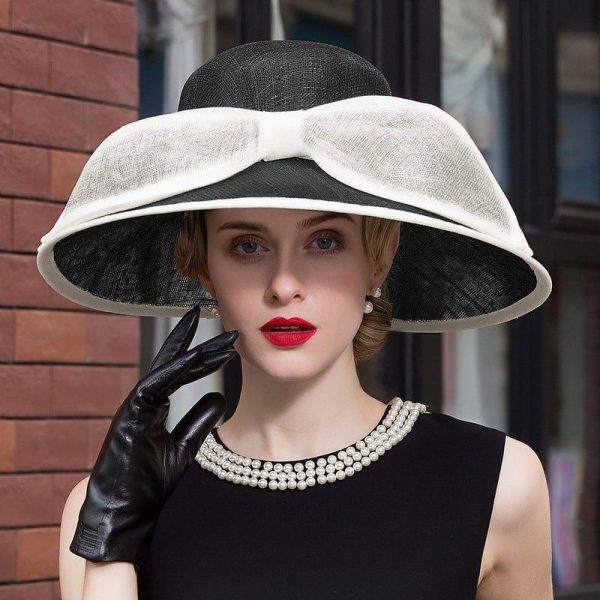 Hats | Women’s Wide Brim Sinamay With Bowknot Kentucky Derby Church Hats Black And White – Girls