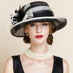 Hats | Women’s Wide Brim Sinamay With Faux Feather Kentucky Derby Church Hats Black And White – Girls