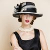 Hats | Women’s Wide Brim Sinamay With Faux Feather Kentucky Derby Church Hats Black And White – Girls