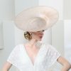 Hats | Women’s Wide Brim Sinamay With Faux Feather Kentucky Derby Saucer Hats/Fascinators With Headband Dark Navy – Girls