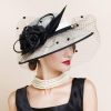 Hats | Women’s Wide Brim Sinamay With Flower/Veil/Faux Feather Kentucky Derby Church Hats Black And White – Girls