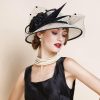 Hats | Women’s Wide Brim Sinamay With Flower/Veil/Faux Feather Kentucky Derby Church Hats Black And White – Girls