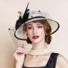 Hats | Women’s Wide Brim Sinamay With Flower/Veil/Faux Feather Kentucky Derby Church Hats Black And White – Girls