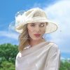 Hats | Women’s Wide Brim Sinamay With Flower/Veil/Faux Feather Kentucky Derby Church Hats Black And White – Girls