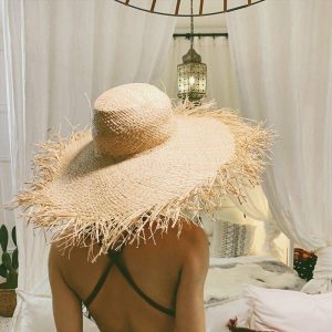 Hats | Women’s Wide Brim Summer Raffia Beach Holiday Sun Protection Straw Hats Beige – Girls