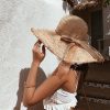 Hats | Women’s Wide Brim Summer Raffia With Bowknot Beach Holiday Sun Protection Straw Hats Beige – Girls