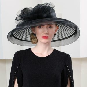 Hats | Women’s Wide Brim Tulle Sinamay Kentucky Derby Church Hats Black – Girls