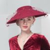 Hats | Women’s Wide Brim Wool With Veil Kentucky Derby Church Hats With Headband Burgundy – Girls