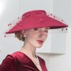 Hats | Women’s Wide Brim Wool With Veil Kentucky Derby Church Hats With Headband Burgundy – Girls