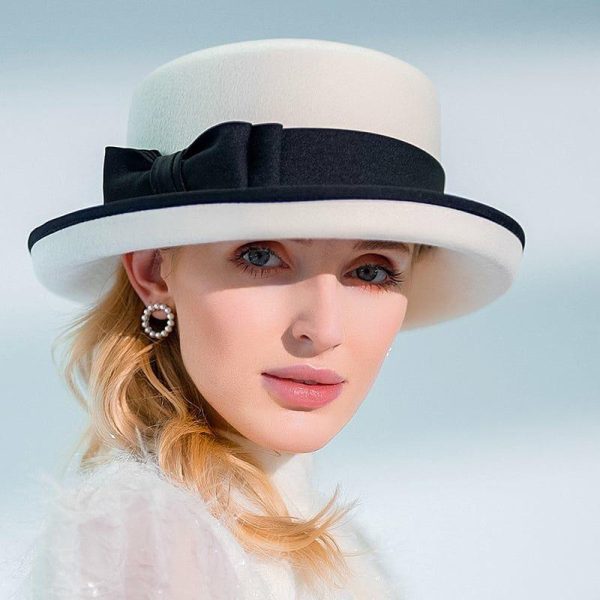 Hats | Women’s Winter Wool With Bowknot/Ribbons Kentucky Derby Church Hats/Flat Caps Black And White – Girls