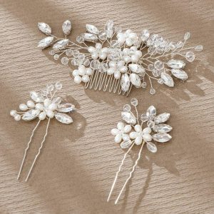 Headpieces | Crystal Flower Hair Pins & Hair Combs Sets Bridal Wedding Headpieces (Set of 3) Silver – Girls