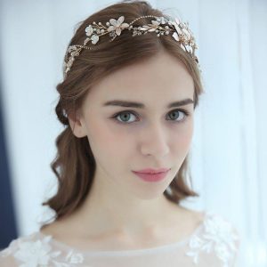 Headpieces | Pearl Rhinestone Flower Leaf Headbands Halo Bridal Wedding Headpieces Gold – Girls