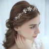 Headpieces | Pearl Rhinestone Flower Leaf Headbands Halo Bridal Wedding Headpieces Gold – Girls