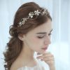 Headpieces | Pearl Rhinestone Flower Leaf Headbands Halo Bridal Wedding Headpieces Gold – Girls