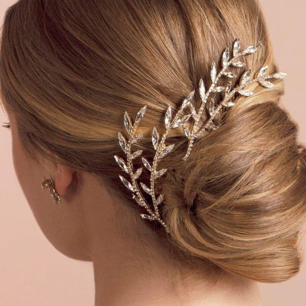 Headpieces | Rhinestone Leaf Hair Combs Bridal Wedding Headpieces (Sold in a single piece) Gold – Girls