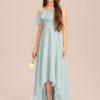 Junior Bridesmaid Dresses | A-line Asymmetrical Asymmetrical Chiffon Junior Bridesmaid Dress Mist – Girls