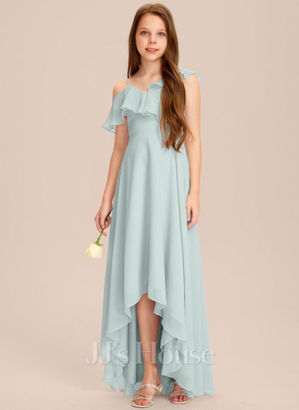 Junior Bridesmaid Dresses | A-line Asymmetrical Asymmetrical Chiffon Junior Bridesmaid Dress Mist – Girls