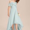 Junior Bridesmaid Dresses | A-line Asymmetrical Asymmetrical Chiffon Junior Bridesmaid Dress Mist – Girls