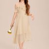 Junior Bridesmaid Dresses | A-line Cold Shoulder Asymmetrical Chiffon Junior Bridesmaid Dress Champagne – Girls